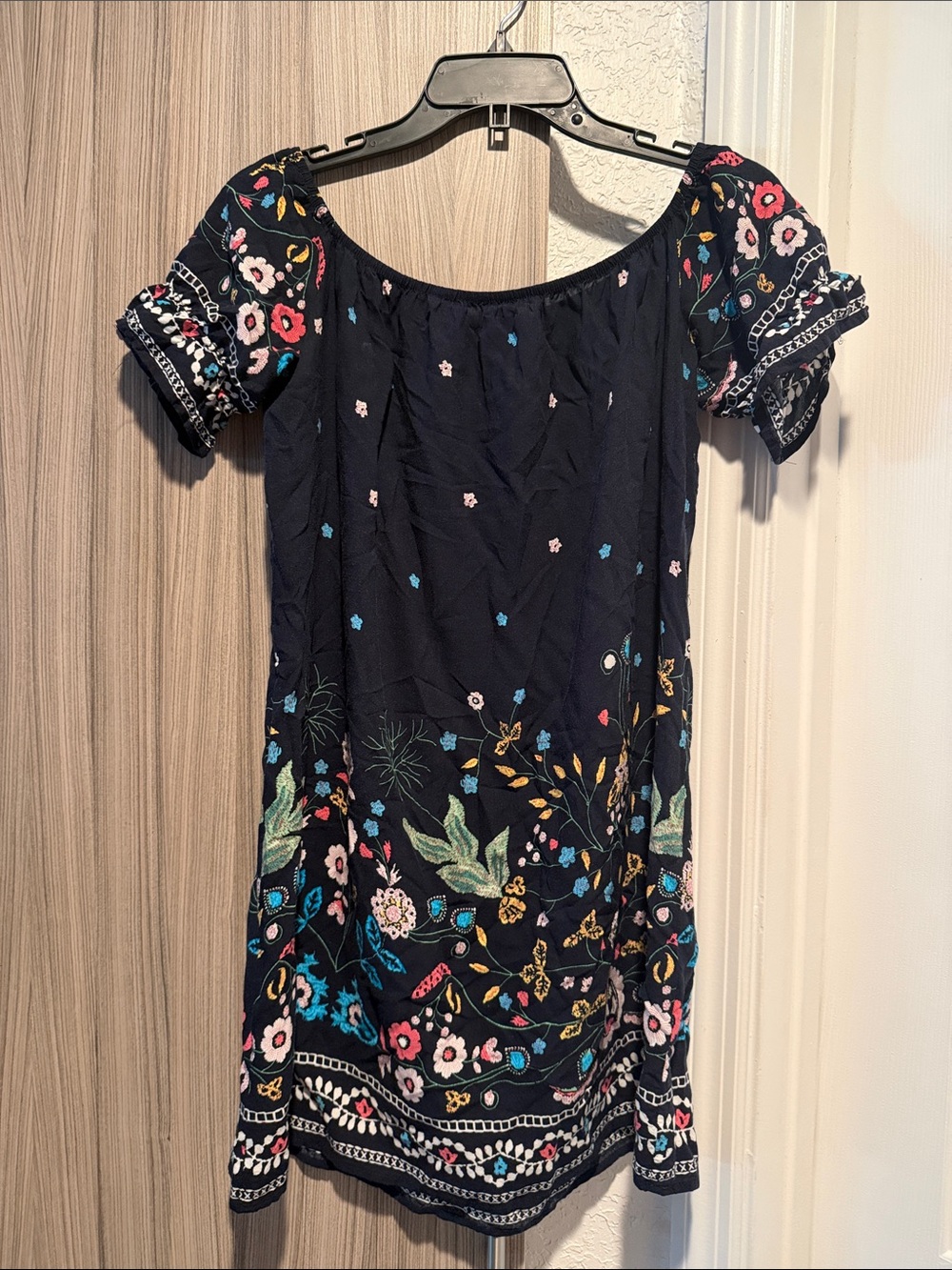 SHEIN Navy Floral Embroidered Mini Dress